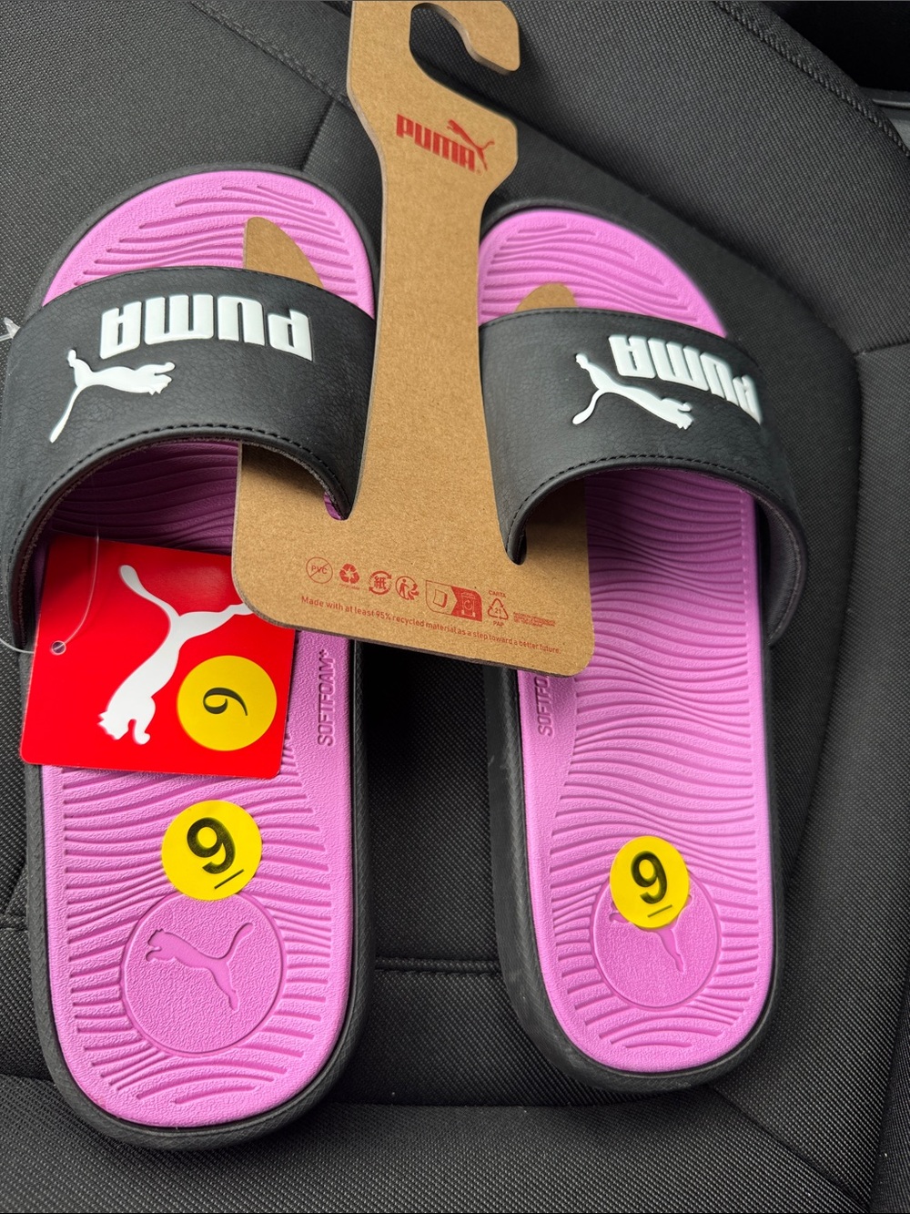 Puma Black Strap Pink Footbed Slide Sandals